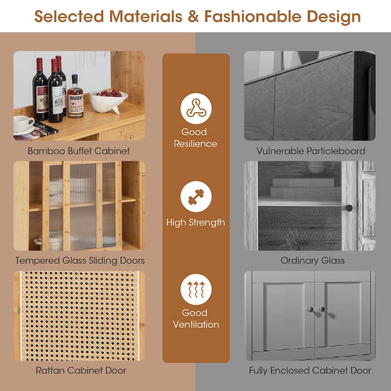 Costway Bamboo Buffet Cabinet Wine Bar Pantry Cupboard Sideboard with - See Details