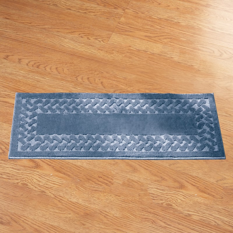 Herringbone Trim Skid-Resistant Backing Accent Rugs - Blue - 27" x 45" - Rectangle
