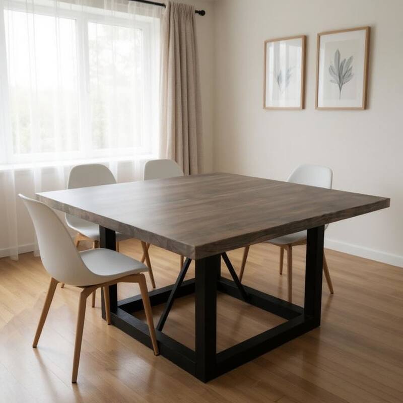 HomeRoots 60" Dark Brown and Black Solid Wood and Iron Frame Base Square Dining Table - 60 in. x 30.5 in. x 60 in. - Dark Brown - 60 in. x 30.5 in.  x 60 in.