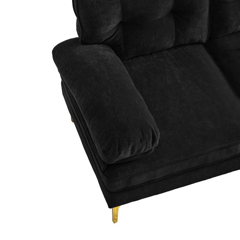 Velvet Sectional Sofas Couches with Pillow Top Arms and Upholstered Backrest, Modern L-Shaped Couches with Metal Legs