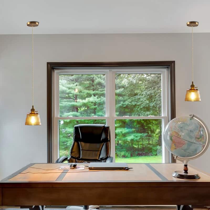 1-Light Vintage Pendant Light Amber Glass Pendant Light