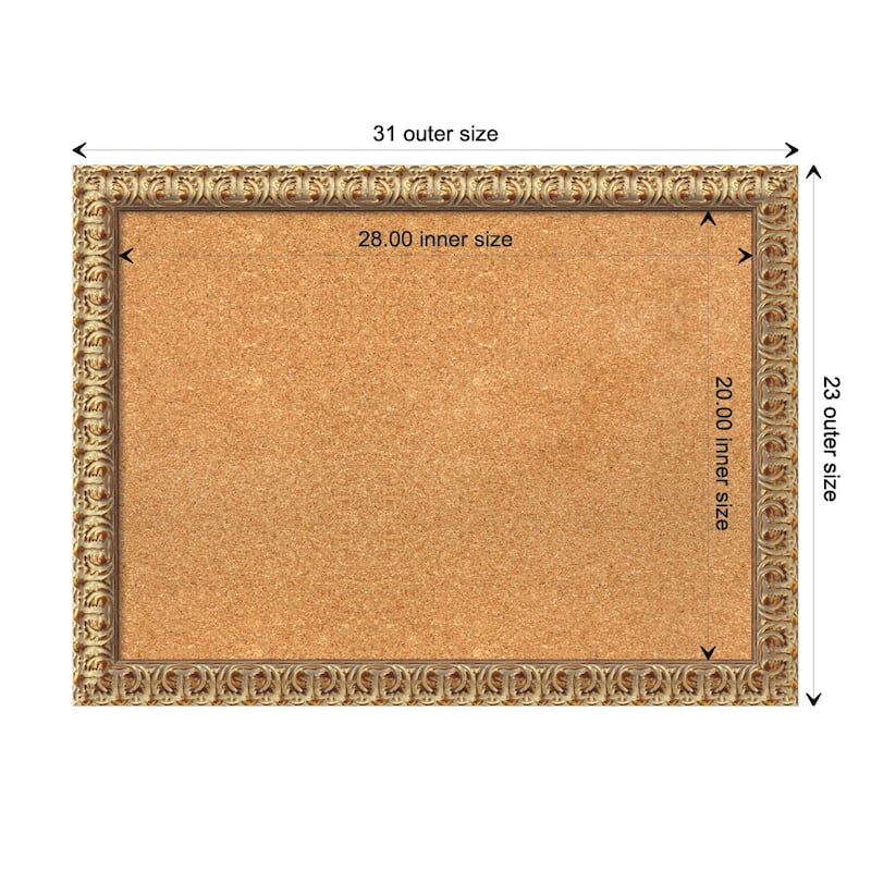 Florentine Wood Framed Natural Corkboard Bulletin Board - Board Size 28x20