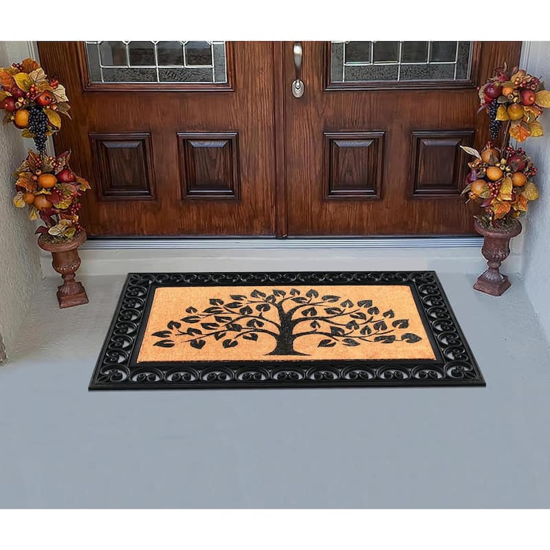 A1HC Rubber and Coir Classic Paisley Border Flocked Double Doormat, Black