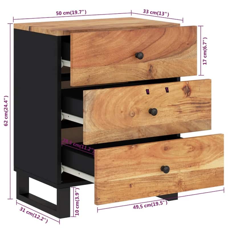 vidaXL Bedside Cabinet 19.7"x13"x24.4" Solid Wood Mango&Engineered Wood