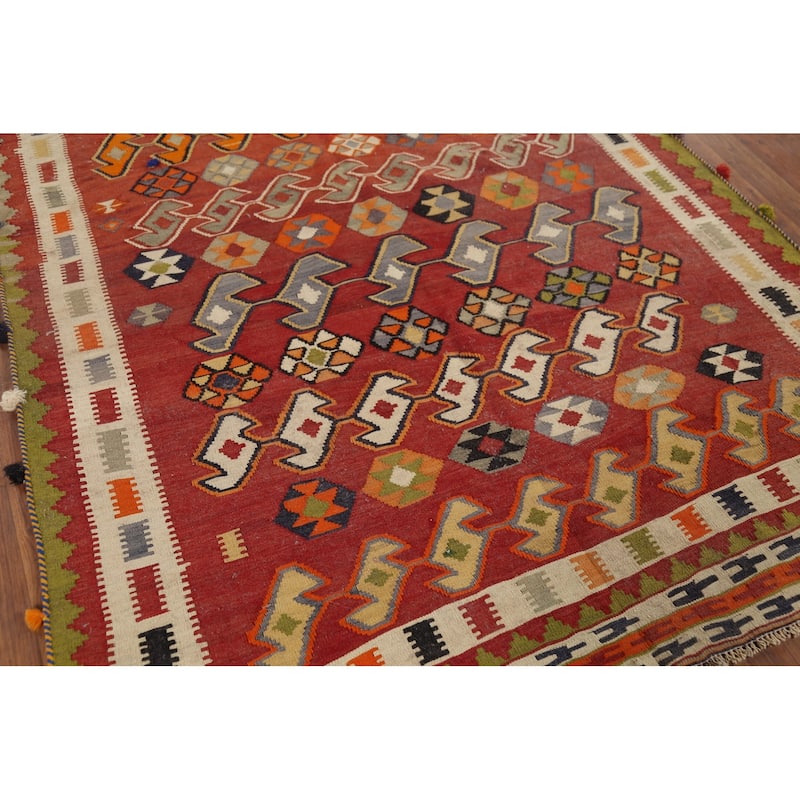 Vegetable Dye Kilim Qashqai Persian Antique Wool Carpet - 5'1"x 8'8"