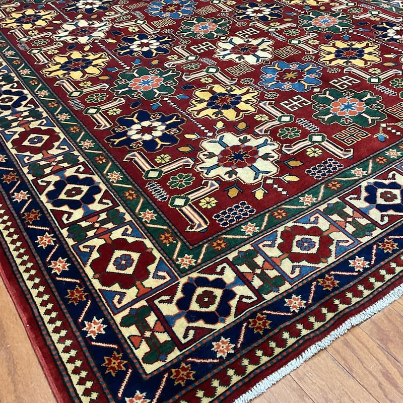 HERAT ORIENTAL Handmade Vegetable Dye Super Kazak Wool Rug - 6'5 x 9'7