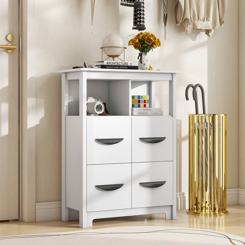 Gymax 24'' Floor Cabinet w/ 2 Open Compartments & 2 Drawers