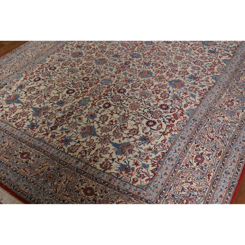 Hand Knotted Oriental 100% Wool Carpet Traditional All-Over Beige & Ivories Nain Area Rug - 11' 1'' X 7' 4''