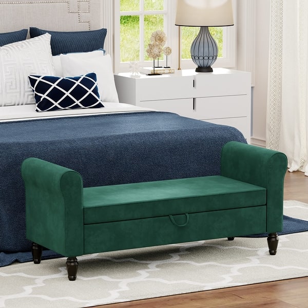 Velvet Storage Bench with Arms Bed Bench for Bedroom Living Room