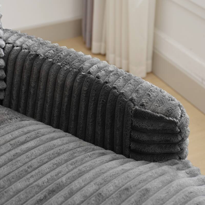 Oversized Fan-shaped Corduroy Couch, 2-piece Sectional Sofa with 4 & 8 Throw Pillows