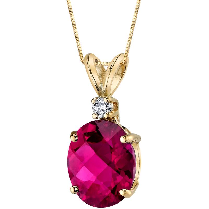 14k Yellow Gold Oval Shape 3.50 cts Created Ruby Diamond Pendant