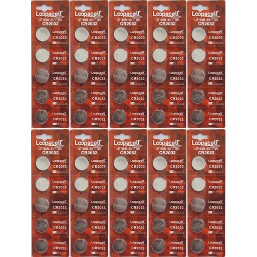 CR2032 Lithium 3V Batteries, 5 on a card (10 Cards - 50 Batteries)