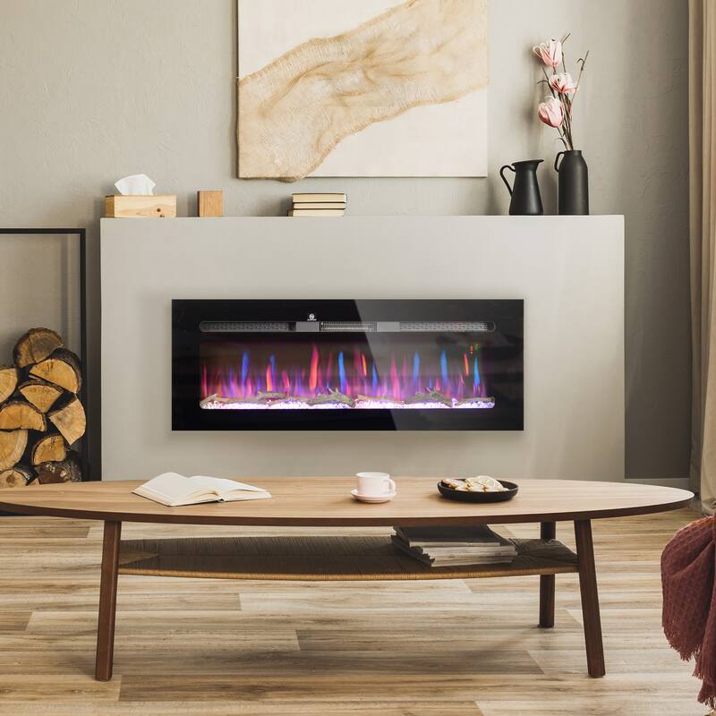 50-Inch Electric Wall Fireplace with Adjustable Heat, LED Display, and Safety Features - N/A