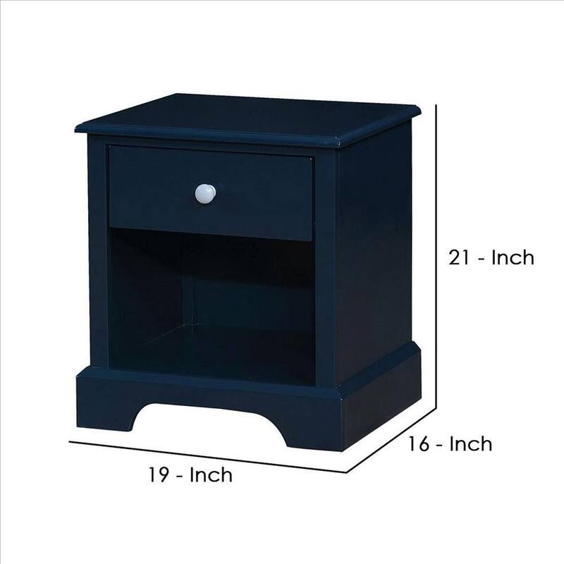 Transitional 1 Drawer Wooden Nightstand with Open Compartment, Blue