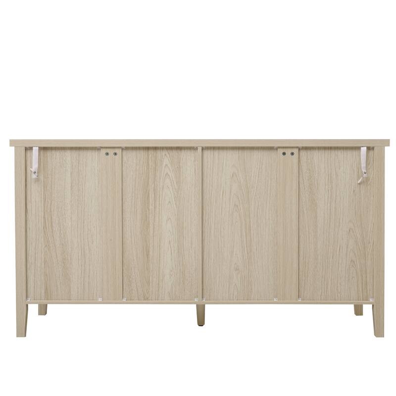 Roomfitters Modern 4 Door Sideboard, Buffet Cabinet with Carved Storage, Coffee Bar Cabinet with Adjustable Shelf, Natural