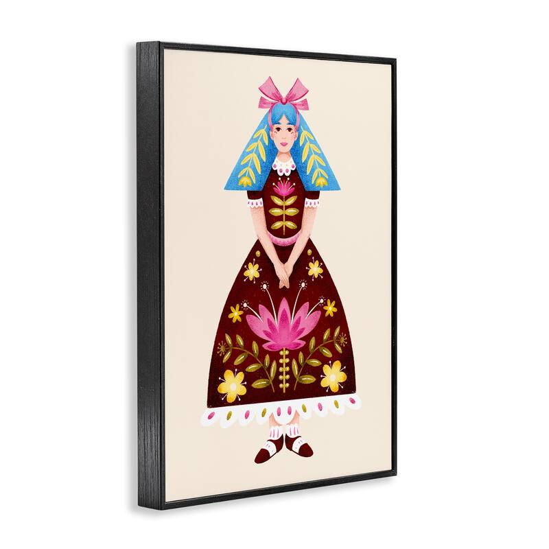 Stupell Blue Haired Folk Girl Framed Giclee Art Design By Hannah Moren