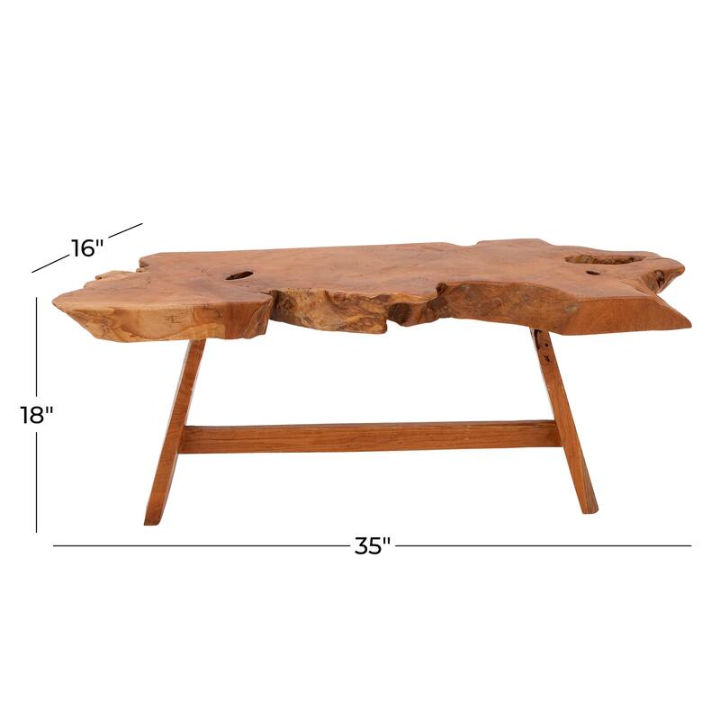 Brown Teak Wood Handmade Live Edge Top Living Room Coffee Table