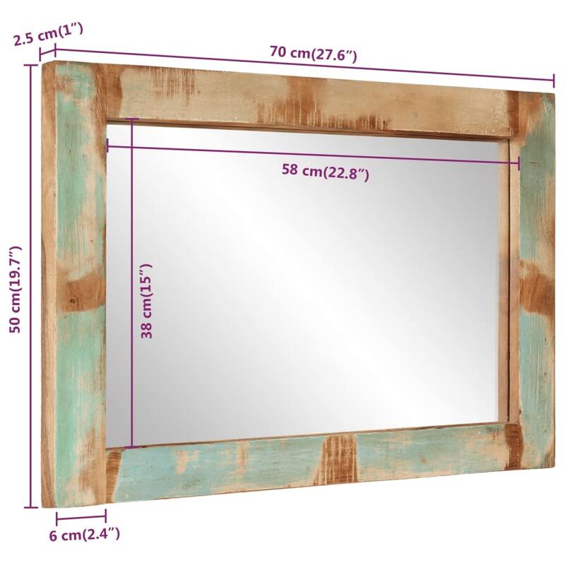 vidaXL Mirror Natural Wood Solid Mango Wood, Glass 27.6x19.7 in Durable