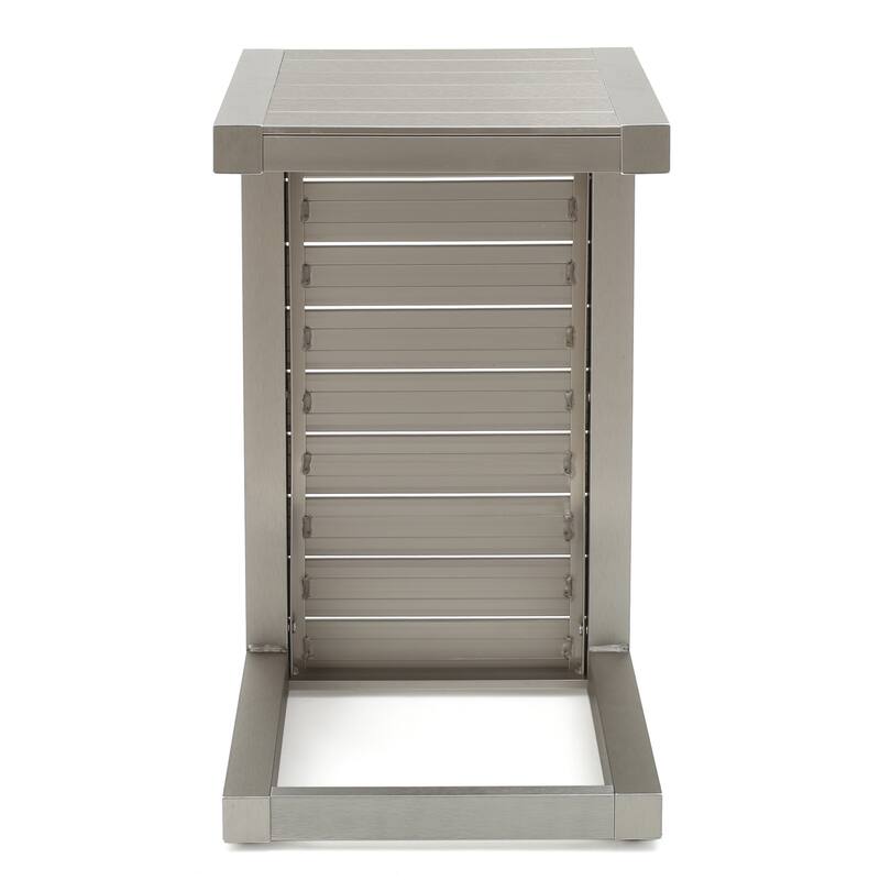 Roomfitters Modern Outdoor Side Table with Slatted Aluminium Frame, Weather-Resistant Accent Table for Patio
