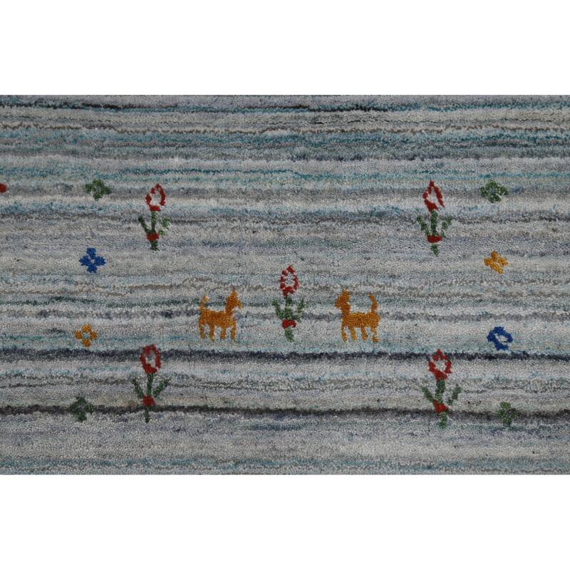 Striped Tribal Gabbeh Oriental Square Rug Handmade Wool Carpet - 9'9" x 9'8"