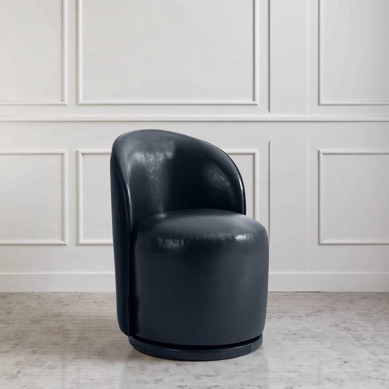 Modern Armless 360-Degree Swivel Dining Chair Barrel Chair - SINGLE - NAVY LEATHER
