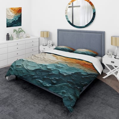 Designart "Teal Orange Ocean Coastal Essence Collage" Teal Coastal - Bed Cover Set With Shams