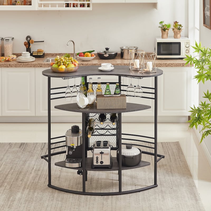 VECELO Home Bar Unit, Liquor Bar Table with 2-Tier Storage - Grey