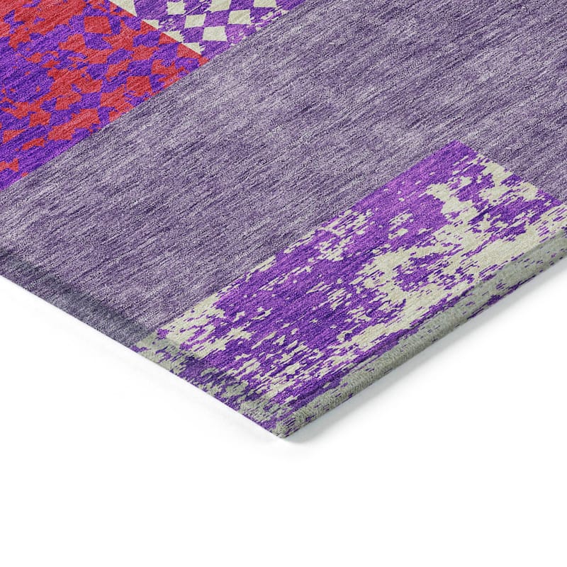 Machine Washable Indoor/ Outdoor Modern Blocks Chantille Rug