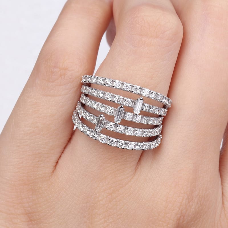 Miadora 2ct TDW Parallel Baguette-Cut Diamond Split Shank Ring in 14k White Gold