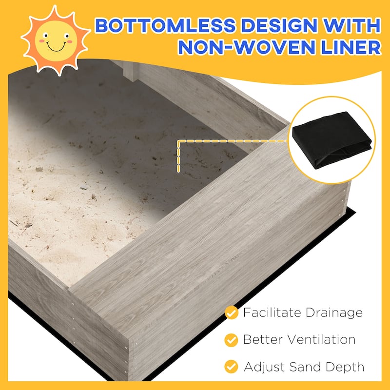 Gray Wooden Kids Sandbox with Kitchen Play Area Planting Boxes and Seats for Ages 3 to 7 Years - 60.6" L x 31.5" W x 23.6" H