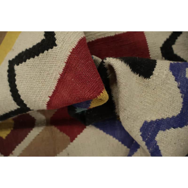 Hand Woven Oriental 100% Wool Carpet Southwestern Modern Beige & Ivories Kilim Runner Rug - 18' 1'' X 5' 5''