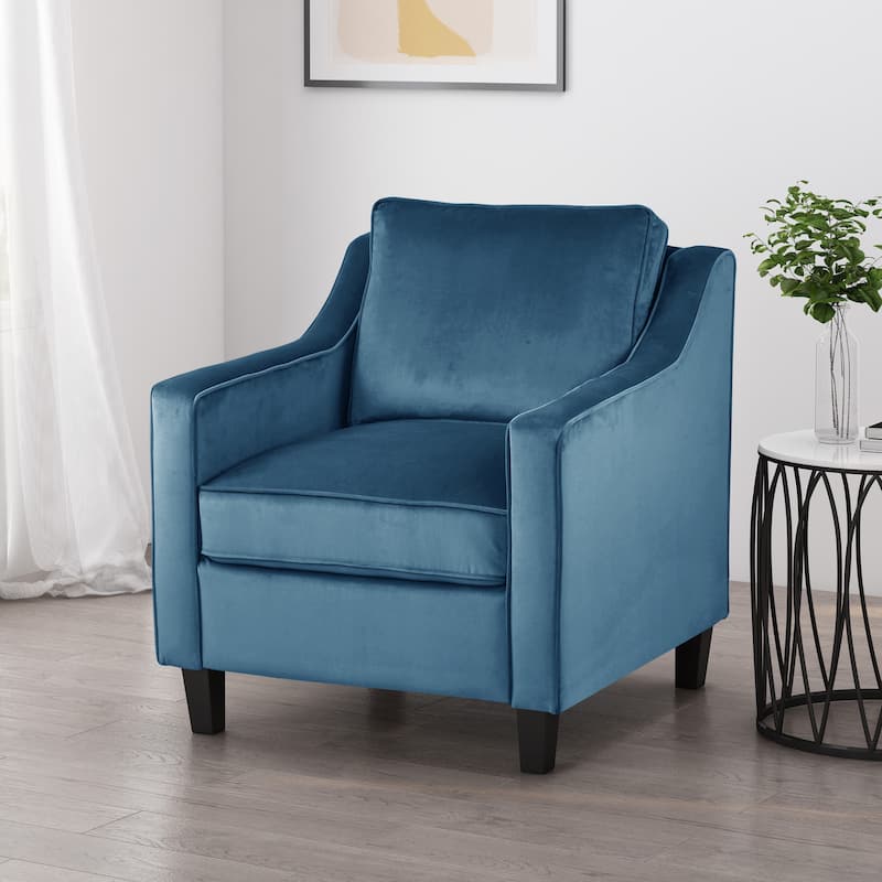 Roomfitters Velvet Accent Chair, Upholstered Armchair for Living Room Seating with Sloping Arms, Cozy Club Chair - Blue