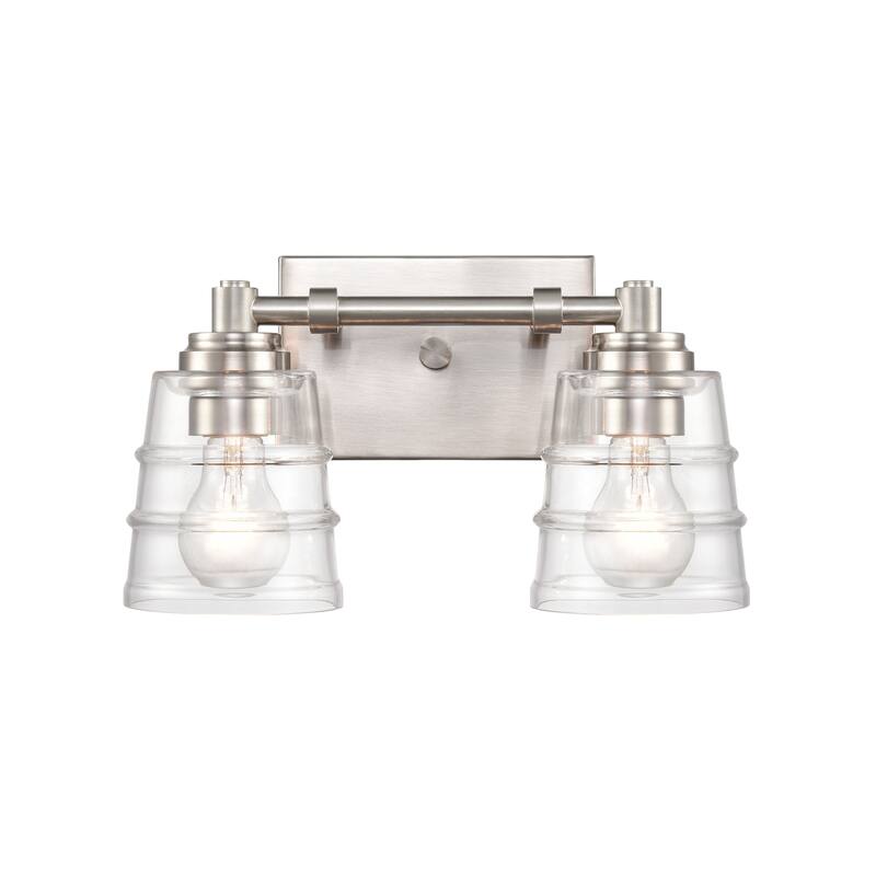 2-Light Ribbed Glass Shade Vanity Light Fixture - 13" - Satin Nickel Finish