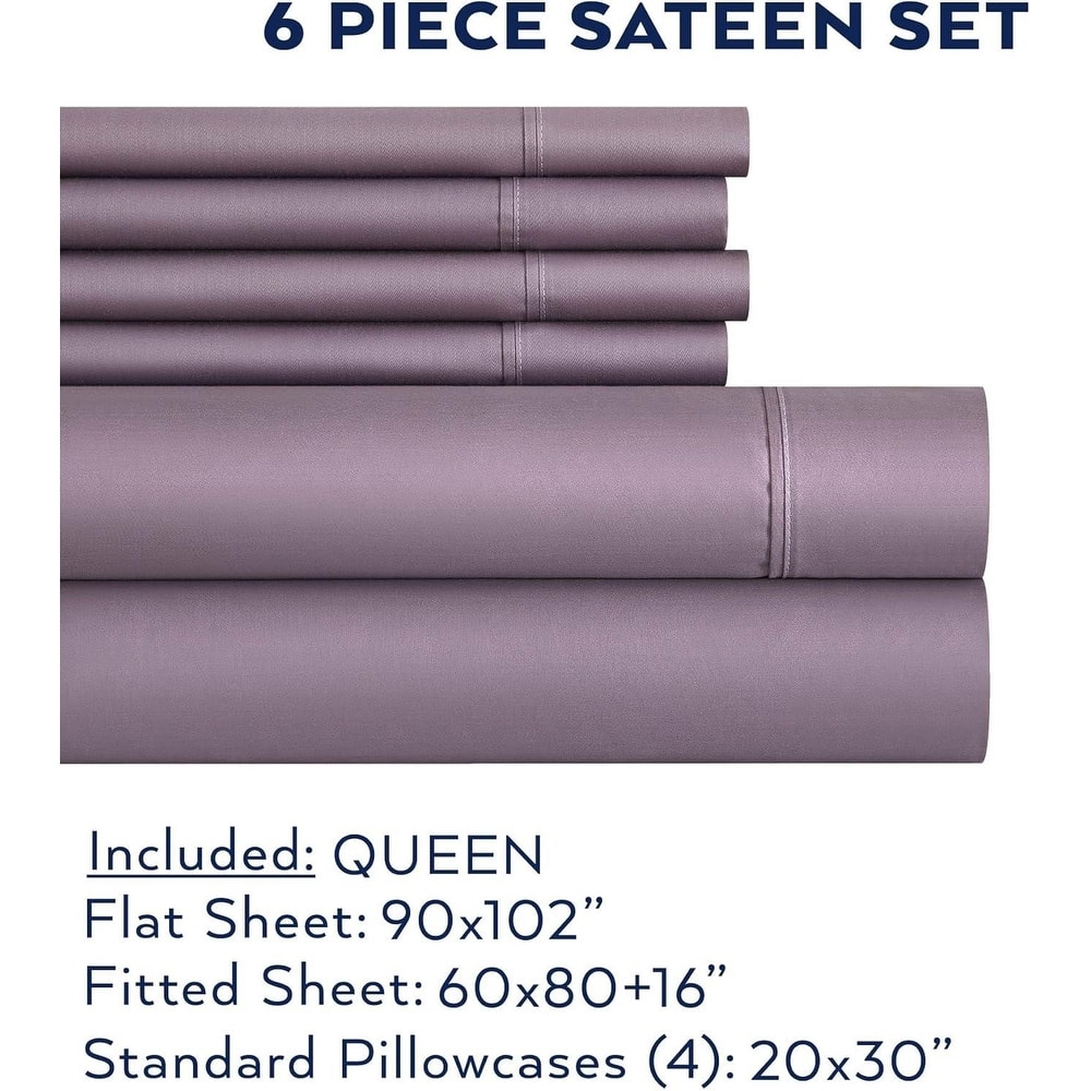 Thomasville 1500 Thread Count Purple 6 Piece Premium Cotton Rich Sateen Sheet Set