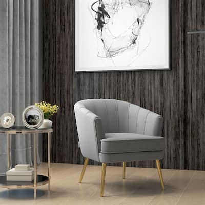Fabric Accent Chair Armchair w/ Gold Legs for Bedroom Grey