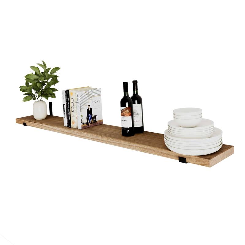 Wallniture Forte Wood Board 60" Long, 9.25'' Deep, 1.5" Thick, Floating Bookshelf for Wall with Heavy Duty Metal Brackets, 1pc