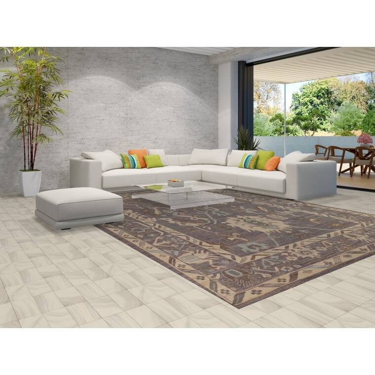 All-Over Gray Oushak Turkish Large Rug Hand-Knotted Wool Carpet - 10'3"x 13'10"