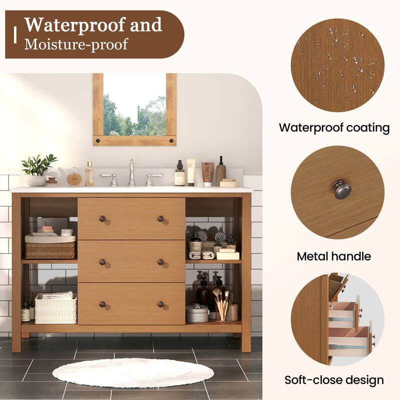 48-Inch Bathroom Vanity with Single Sink - Wood Grain Finish, Space-Saving