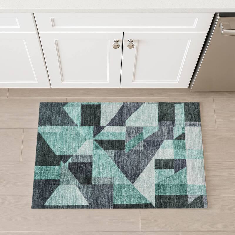 Machine Washable Indoor/ Outdoor Modern Geo Chantille Rug