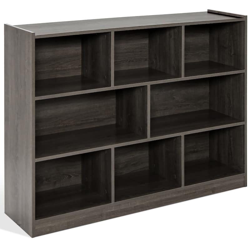 3-Tier Open Bookcase 8-Cube Bookshelf Storage Display Cabinet - Grey