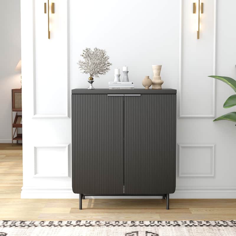 Sideboard Buffet Cabinet with Adjustable Shelves and Fluted Doors