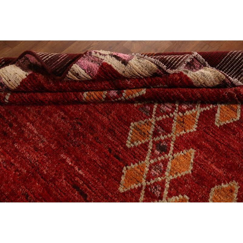 Red Geometric Moroccan Oriental Area Rug Handmade Tribal Wool Carpet - 6'7" x 9'10"