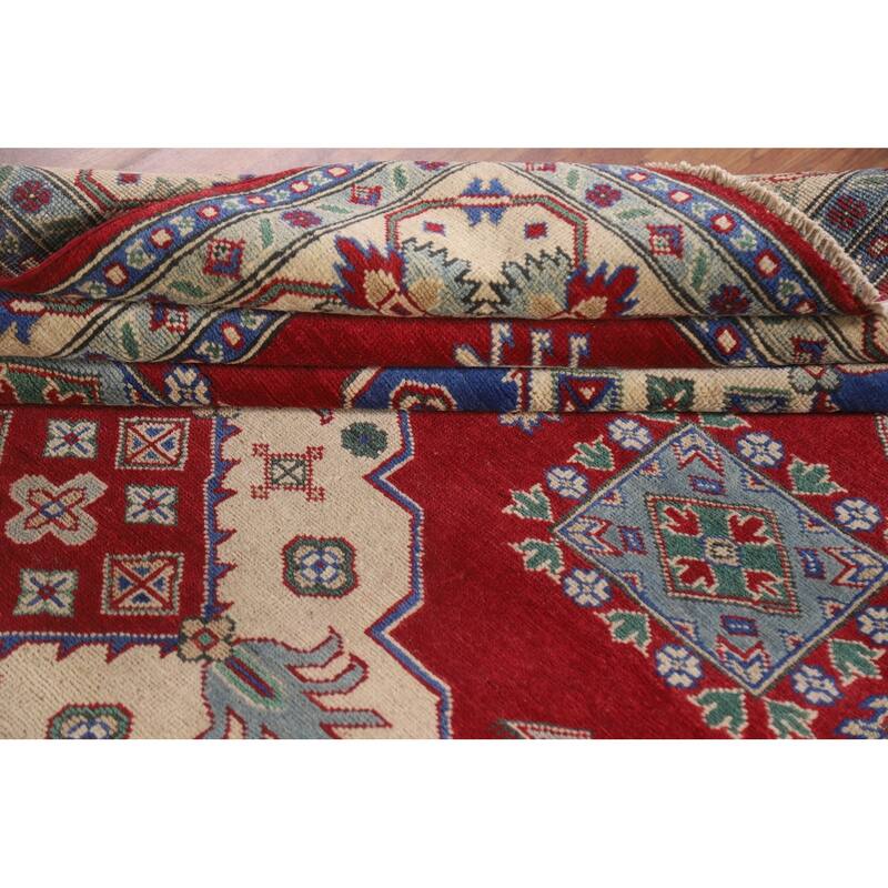 Hand Knotted Oriental 100% Wool Carpet Traditional Geometric Red Kazak Area Rug - 10' 1'' X 6' 10''
