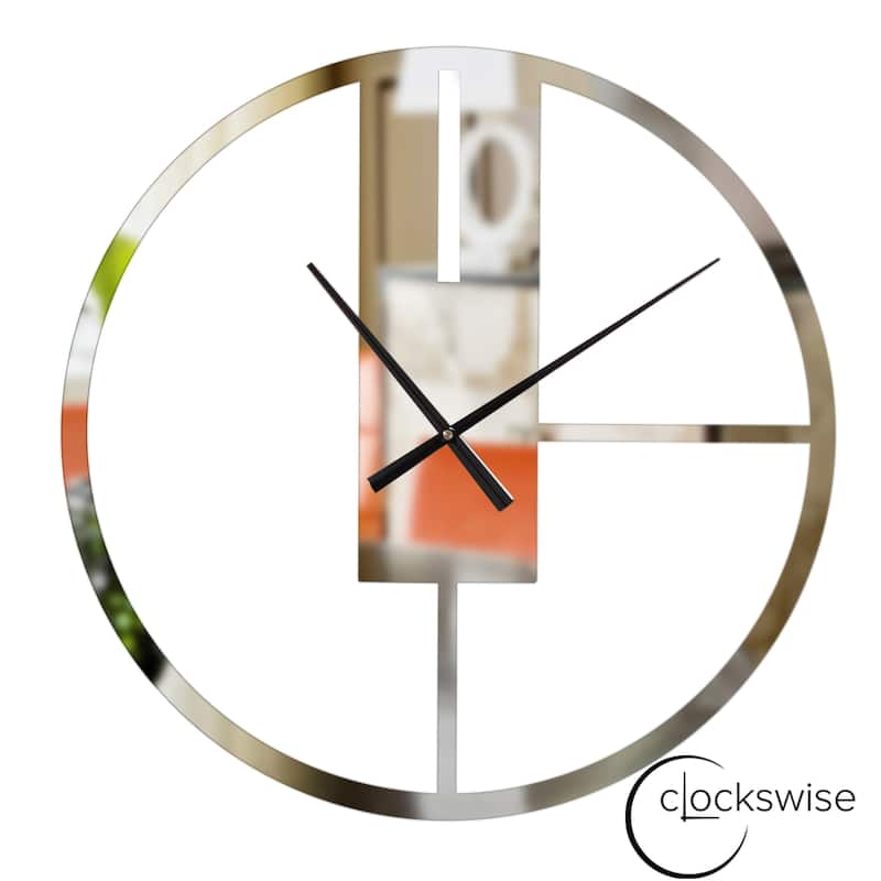 Modern Round Big Wall Clock with Mirror Face, Decorative Silver Metal 22.75” Oversize Timepiece, Hanging Supplies Included