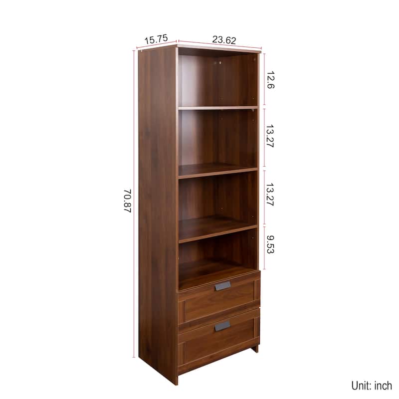 Bookshelf with Drawers, 70.87" Tall, 4 Shelf, Modern, Home Office, Living Room, Study