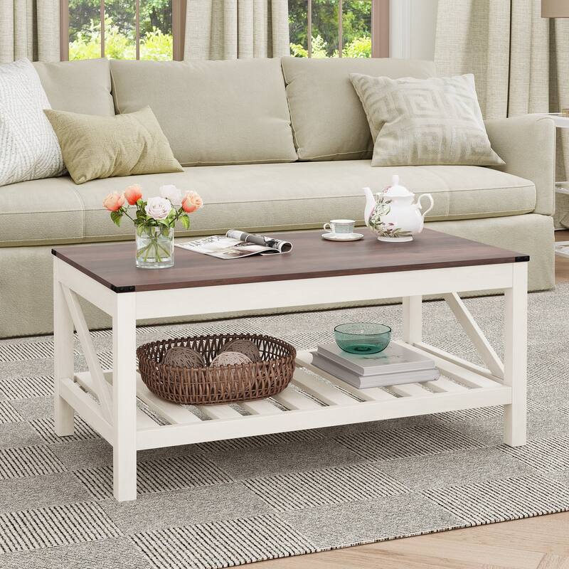 Crestlive Living Room Coffee Table with Storage Shelf, Sofa Center Table - 40.16" W x 22.05" D x 18.11" H