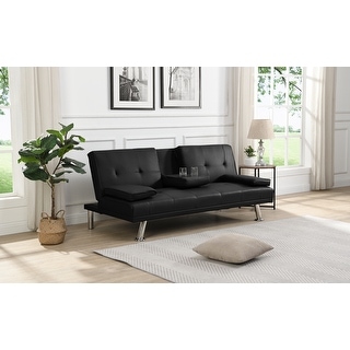 Modern Futon Upholstered Sofa with Adjustable Backrest & Stainless Leg ...