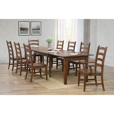 Extendable Dining Table Set for 12 - 9 Piece Rectangular Table & Chair Set - Amish Brown Finish