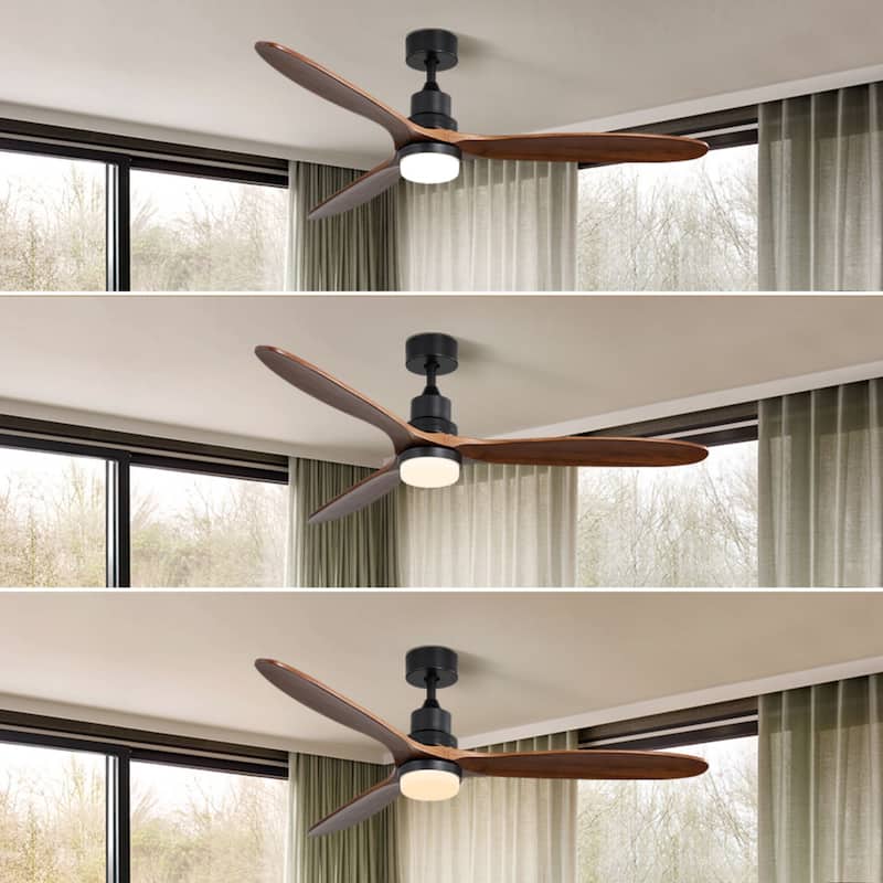 Clihome 60 In.Ceiling Fan With Lights 3 Carved Wood Fan Blade