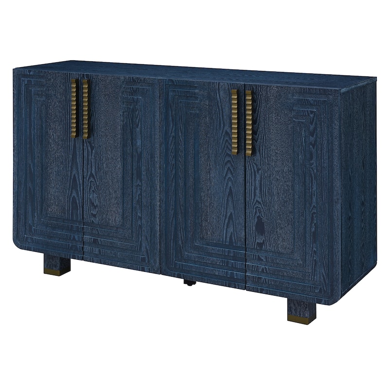 4 Doors Fluted Sideboard Buffet Cabinet, Large Wood Storage Cabinet, Accent Cabinet with Adjustable Shelves & Support Legs